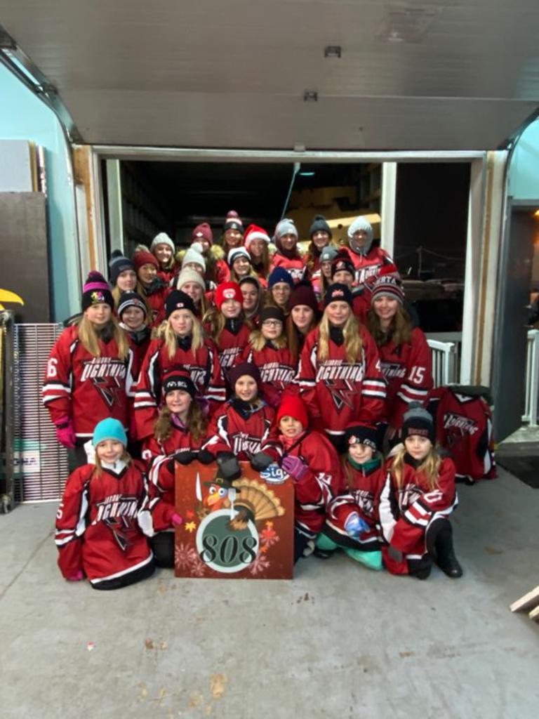 The Female Atom and Midget teams were able to have 808 turkeys purchased and donated to the Airdrie Food Bank this holiday season!